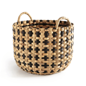 Round Woven Water Hyacinth Basket / Checkerboard Water Hyacinth Basket with Handles