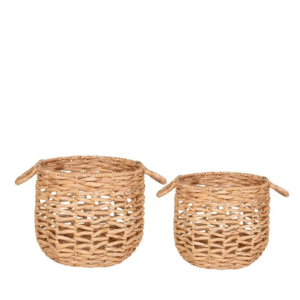 Set of 2 Natural Water Hyacinth Baskets Twisted and With Handles