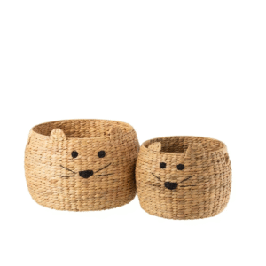 Set of 2 Cat Storage Baskets Natural Water Hyacinth