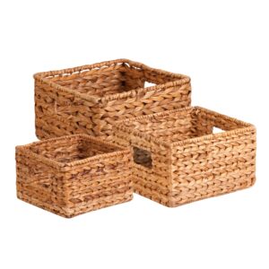 Set Three Water Hyacinth Woven Nesting Storage Baskets with Handles/ Multi-size 3-Pack Nesting Baskets